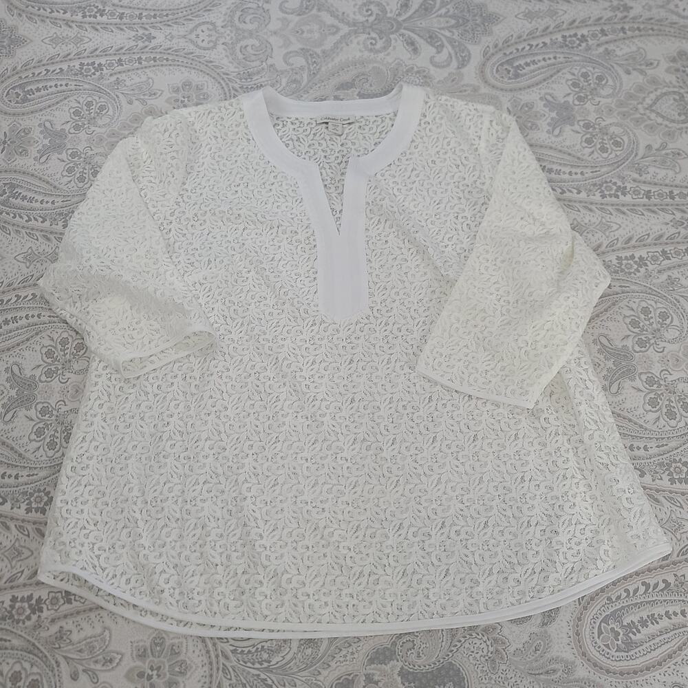 Coldwater Creek sheer summer lace tunic Ivory Size 2X Euro summer Coastal vibes - Picture 2 of 9